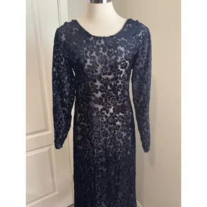 Vintage Caron Joy Sheer‎ Velvet Burnout Dress Floral Long Sleeve Maxi Evening thumbnail 7