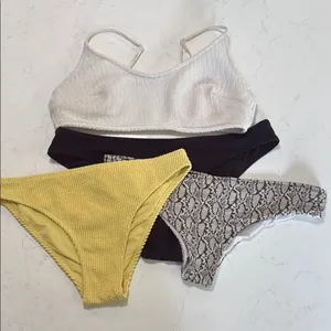 H&M Stylish Bikini Set in White, Yellow, and Snake Print. Size Medium/Small. thumbnail 1
