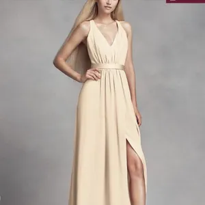 White by Vera Wang Cream Chiffon V Neck Cross Back Full Length Gown Size 4 thumbnail 16
