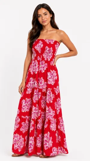 Abel The Label Anthropologie Floral Red & Pink Maci Dress‎ Medium thumbnail 1