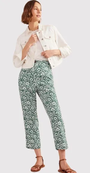 Boden Womens Pants Green Enchanting Bloom Linen Straight Trouser Boho Size 2 thumbnail 1