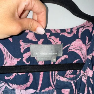 Anthropologie Maxi Dress Women XL Navy Pink Smocked Tiered Cotton Excellent thumbnail 4