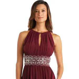 R&M Richards Halter‎ Sleeveless Long Gown Beaded Waist Purple Eggplant Size 4 thumbnail 7