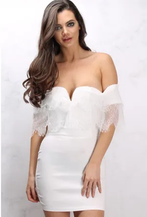 NWT Rare London Lace Frill Off Shoulder Dress thumbnail 1