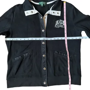 Lauren Ralph Lauren Womens Size Large Black Embroidered Logo Cardigan thumbnail 3
