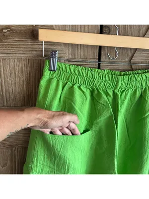 B'Gauze Women's Green Cotton Gauze Harem Pants L/XL NWT Boho Ankle Tie Pocket thumbnail 3
