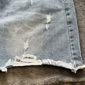 Jean Mini Skirt Denim Distressed Faded Y2K Punk Grunge Summer Festival Size 14 thumbnail 3