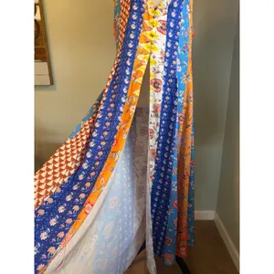 Patchwork Floral Print Maxi Dress coverup Sleeveless Blue Orange boho whimsigoth thumbnail 7