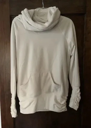 LULULEMON Don't Hurry Be Happy Pullover ivory Fleece Cowl Neck Rare Sz 6 thumbnail 1