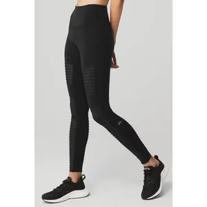 ALO Yoga Moto Leggings High Waist‎ Black Moto Panel Detail Athleisure Small thumbnail 3