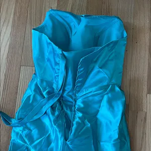Formal Gown Womens 6 Blue Satin Strapless Slit Dress Evening Bridesmaid Wedding thumbnail 6