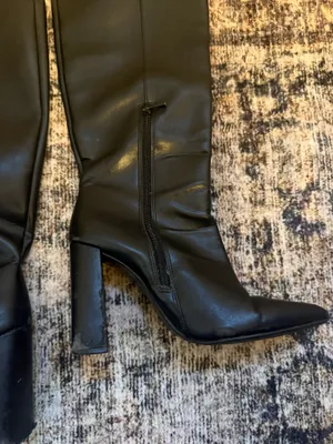 ZARA Black Knee-High Leather Boots thumbnail 5