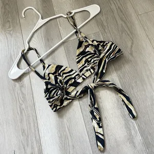 Skatie Bikini Top marble zebra print triangle womens Black Gold small swim beach thumbnail 3