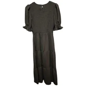 Black Smocked Tiered Maxi Dress Puff Sleeve Womens Dress‎ thumbnail 2
