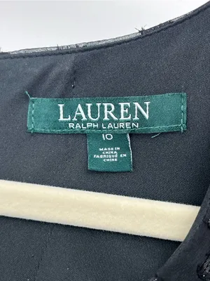 Lauren‎ Ralph Lauren Women 10 Rosaleen Polka-Dot Maxi Dress Black V-Neck FLAW thumbnail 4