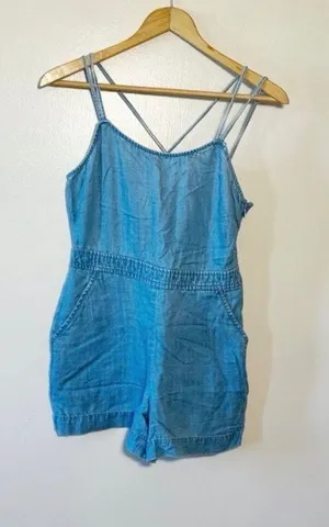 SALE! Blue LOFT Chambray Linen Blend Romper Size 0P EUC thumbnail 1