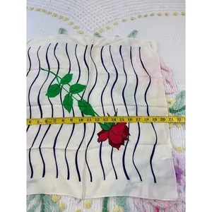 Christian Dior Vintage Silk Scarf Red Rose Navy Wavy Stripe Cream Made in France thumbnail 8
