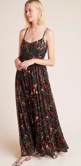 Anthropologie PAYAL JAIN Massima Pleated Floral‎ Maxi Dress Romantic Small thumbnail 1