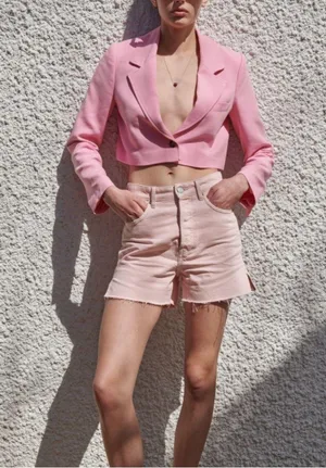 Zara | Pink High Rise Denim Shorts thumbnail 7