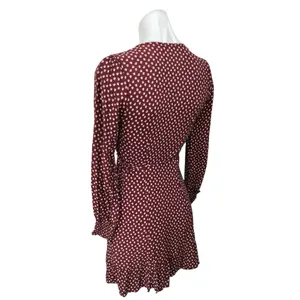 Abercrombie & Fitch Red Floral Plunge V-Neck Long Sleeve Mini Wrap Dress XXS thumbnail 3