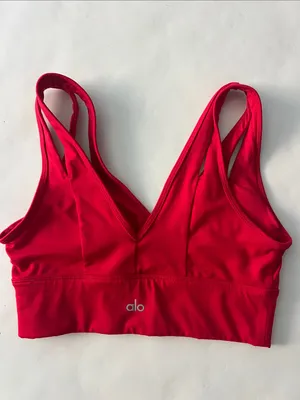 ALO YOGA UNITED LONG BRA DOUBLE V NECK SPORTS BRA RED Small thumbnail 3