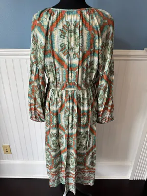 Nurture Westbound Boho Tie Dye Midi Dress M Teal Rust Babydoll Long Sleeve Flowy thumbnail 3