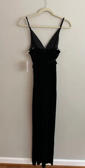 David’s Bridal V-Neck Velvet Jumpsuit with Tie Waist thumbnail 12