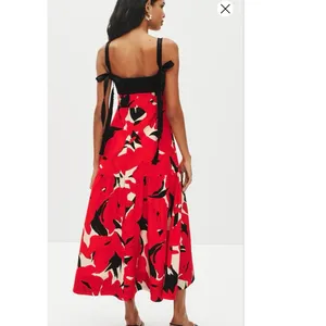 AMUR Black Red Slena Tie Back Floral Print Side Cut-Outs Square Neck Dress sz 8 thumbnail 4