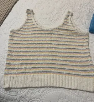 LOFT Cream Knit Tank with Pastel Stripes thumbnail 1