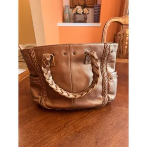 Nordstrom Brown Genuine Leather Tote Shoulder Bag Medium Boho Braided Trim thumbnail 8
