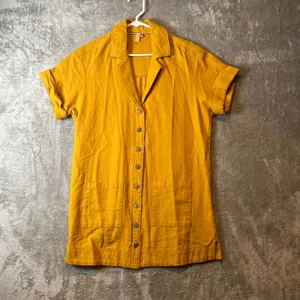Pilcro‎ Buttondown Shirt Dress Linen Blend Patch Pockets Yellow Utility thumbnail 7