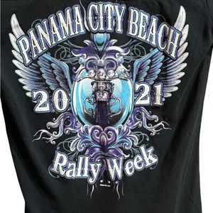 Panama City Beach 2021 Rally Week Biker Short Sleeve Short Sz S Orange Black‎ thumbnail 6