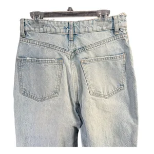 Zara Button Fly Straight Leg Jeans Womens 2 Blue Light Washed Denim Raw‎ Hem thumbnail 5