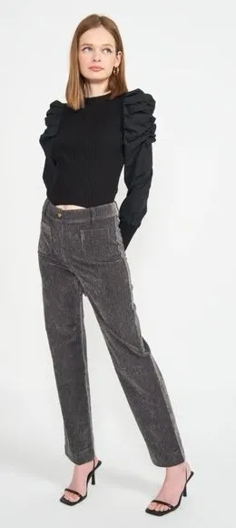 EN SAISON Laurie Pants gray corduroy size medium‎ thumbnail 1