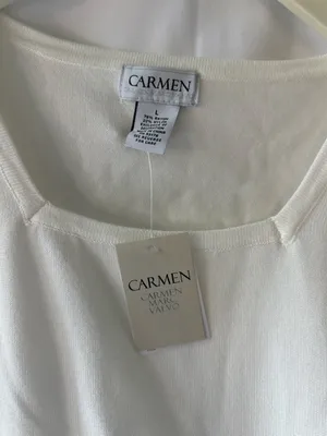 Carmen Marc Valvo Women's White Embellished Knit Square Neck Top Size L NWT thumbnail 2