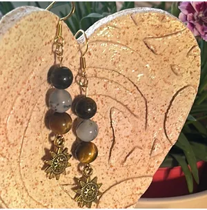 Handmade Bronzite + Chrysoprase + Tigers Eye Sun Charm Earrings thumbnail 5