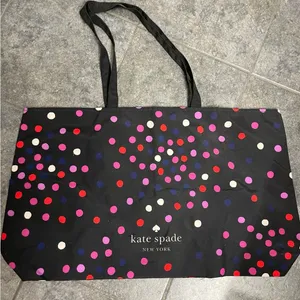 🩵KATE SPADE Black w/ Multi Color Polka Dots Large Fabric Tote Shopping Bag thumbnail 1