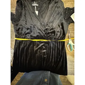 Dalia MacPhee Black Velvet Dress Size 1X Surplice Sheer Celestial Whimsy goth thumbnail 12