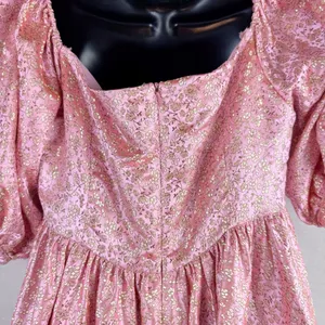 SAU LEE Arabella Mini Dress in Candy Pink Jacquard Floral Bow Puff Sleeve US 8 thumbnail 7