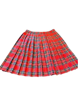 Vintage France Pleated Tartan A-Line Skirt Women's Size S Red Plaid thumbnail 3