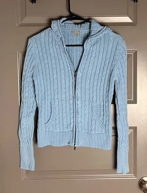 Ann Taylor Baby Blue Knit Crop Zip Up thumbnail 1