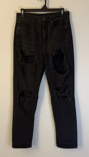 American Eagle Outfitters Black Distressed Mom Jeans thumbnail 1