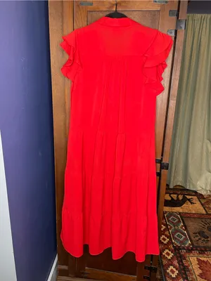 Umgee Tiered Flutter Sleeve Midi Dress Tomato Red Boho Cottagecore Casual S thumbnail 4