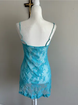 Victoria's Secret Vintage 2005 Turquoise Lace Chemise Slip thumbnail 5
