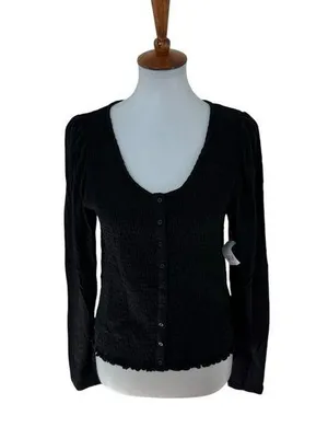 NWT GAP Long Sleeve Scoop Neck Top Black Size Medium thumbnail 1