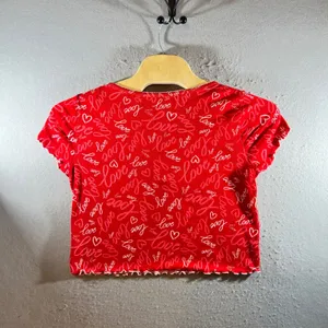 1250 | Heart Print Lettuce Trim Pajama Set Loungewear Red‎ Women XL 16-18 thumbnail 4