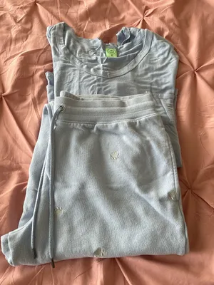 Women’s Light Blue Pocket Pajama Set with Subtle Embroidery Size M thumbnail 3
