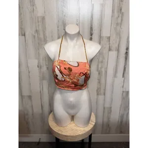 Penelope Boutique Satin Chain Halter Crop Top Pink Baroque Scarf Tie Back – Size thumbnail 7