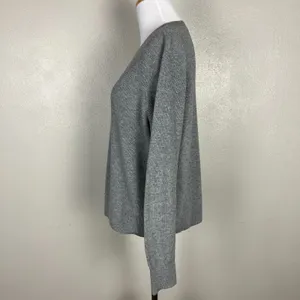 Loft Sweater Top‎ Women L Grey Speckled Ribbed Knit Crew Neck Preppy Lightweight thumbnail 9