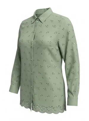 Lauren Ralph Lauren Pistachio Green Floral‎ Eyelet Linen Long Sleeve Button Top thumbnail 1